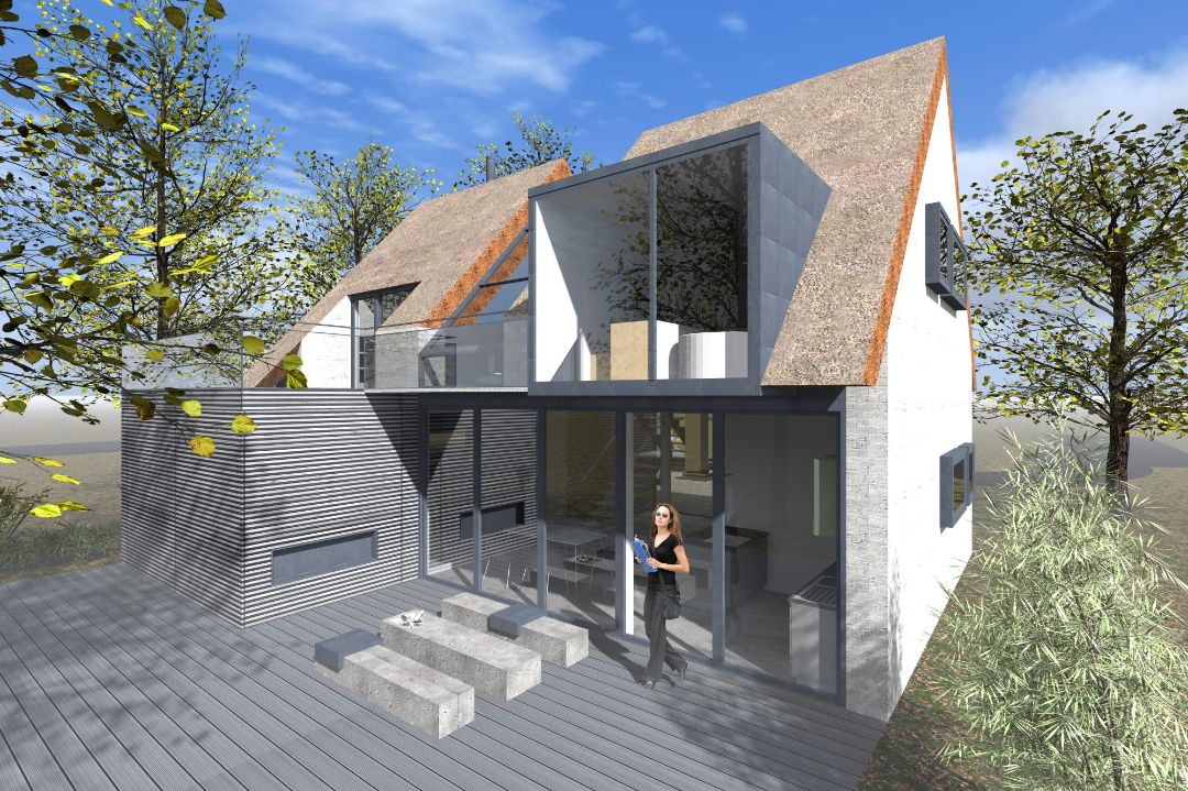 Neubau modernes Ferienhaus mit Reetdach Ostsee Born am Darß, Architekt Michael Flagmeyer