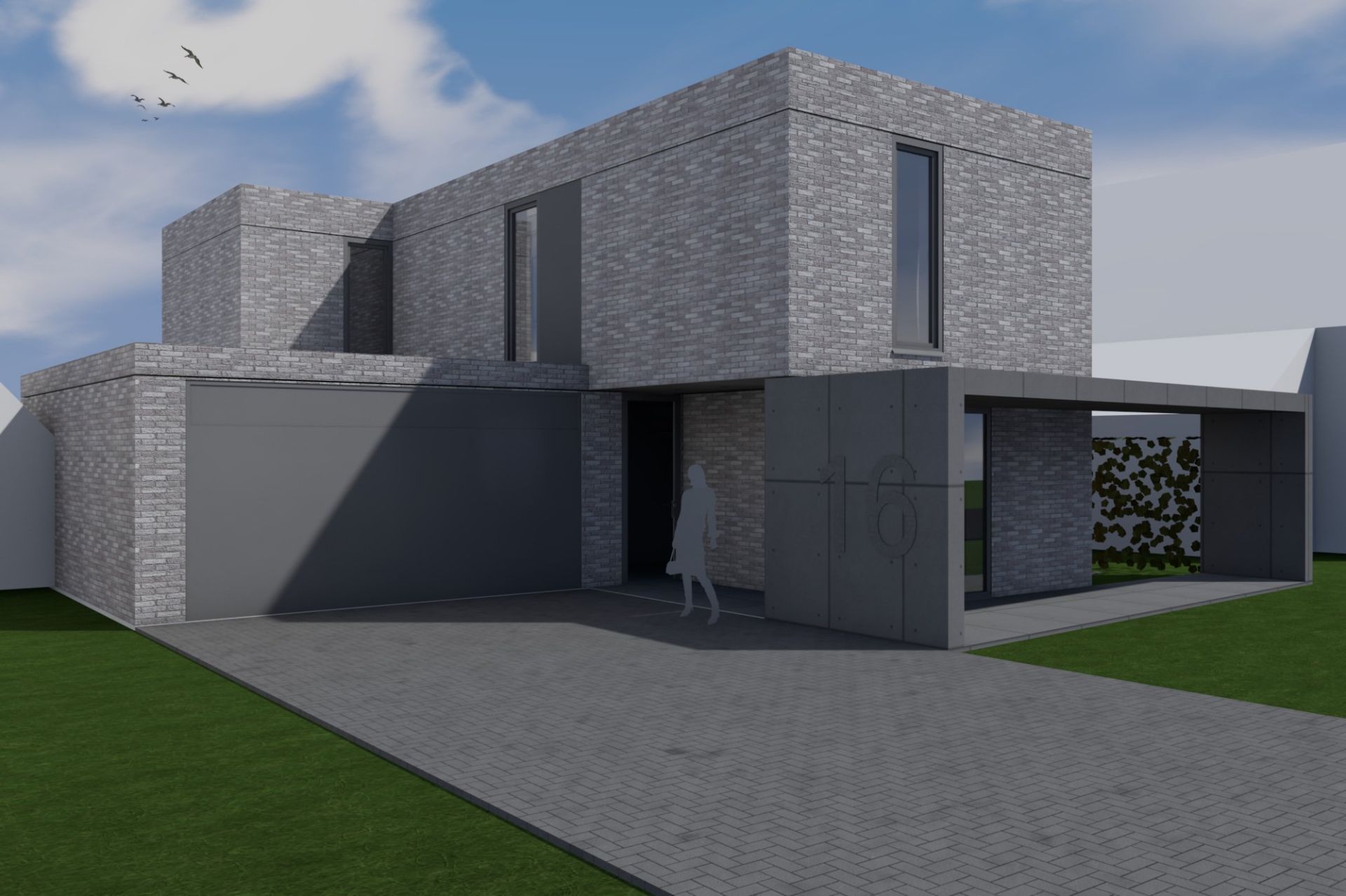 Neubau modernes Einfamilienhaus im kubischen Baustil mit Klinkerfassade in Nordhausen, Architekt Michael Flagmeyer