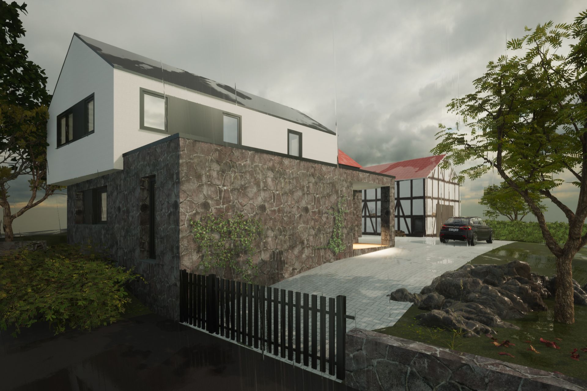 Neubau modernes Einfamilienhaus auf Natursteinsockel in Osterode, Architekt Michael Flagmeyer